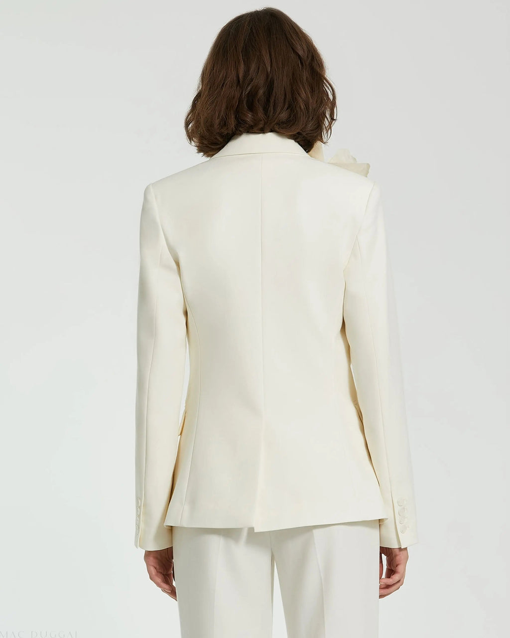 Women's Ivory Classic Crepe Blazer Jacket With Flower FINAL SALE