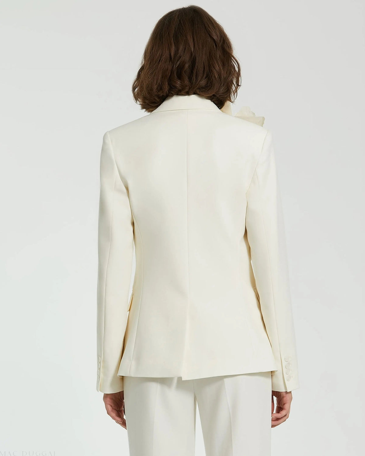 Women's Ivory Classic Crepe Blazer Jacket With Flower FINAL SALE