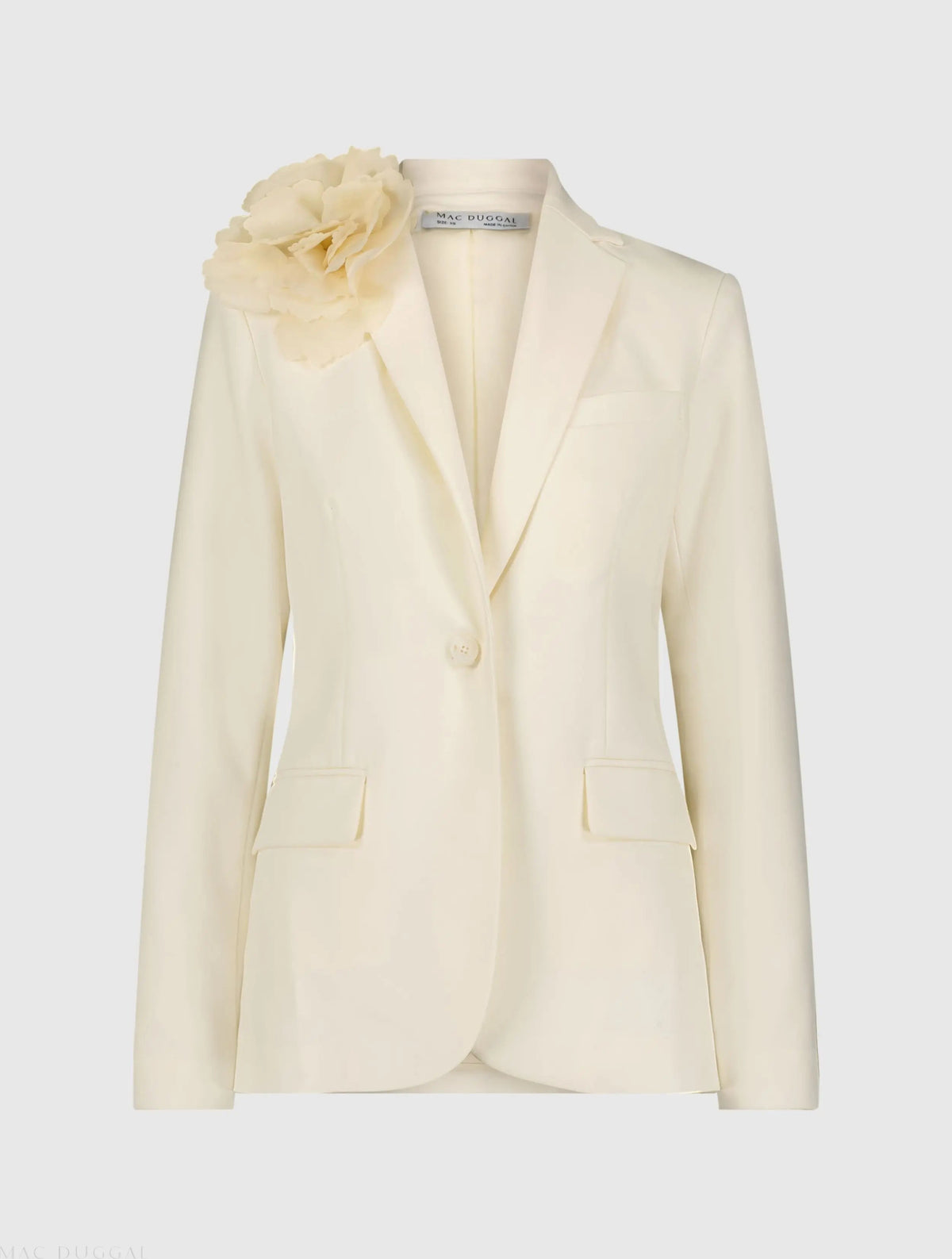 Women's Ivory Classic Crepe Blazer Jacket With Flower FINAL SALE