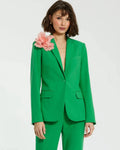 Women's Green Classic Crepe Blazer Jacket With Flower