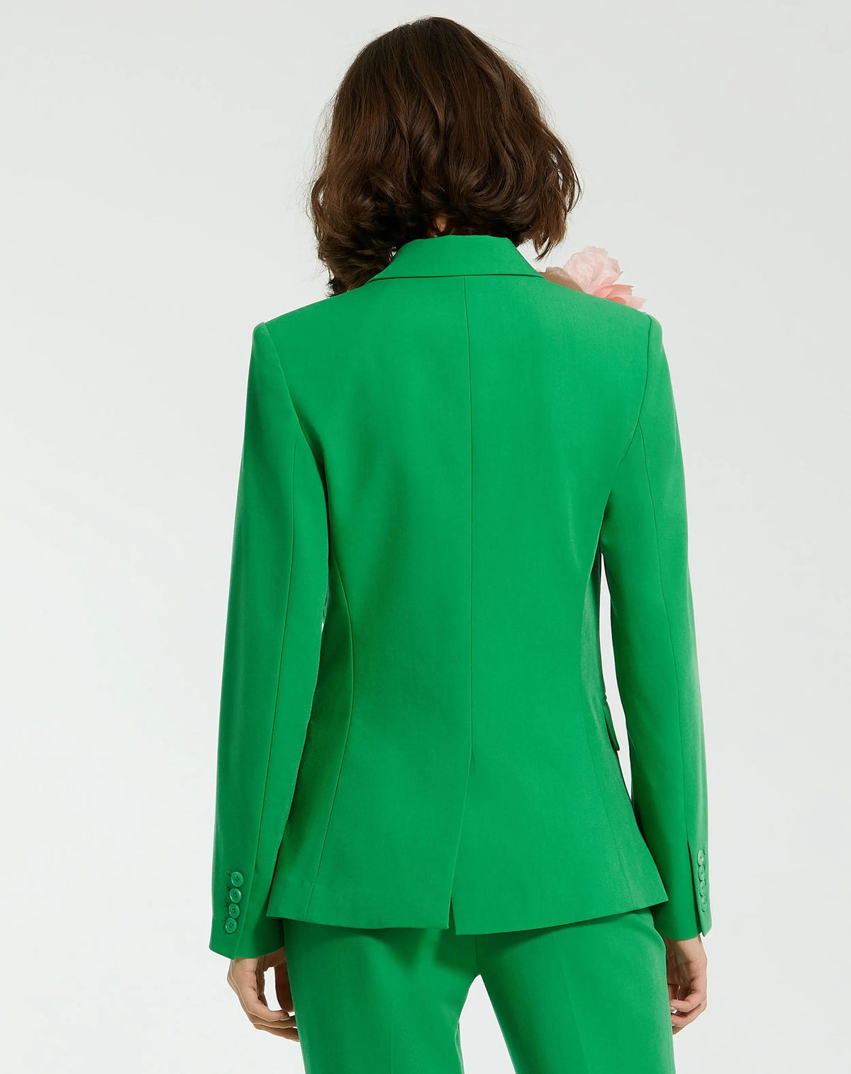 Women's Green Classic Crepe Blazer Jacket With Flower