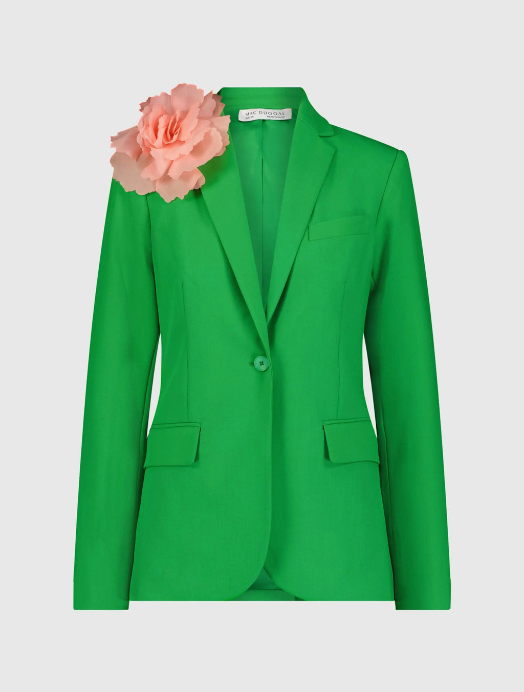 Women's Green Classic Crepe Blazer Jacket With Flower
