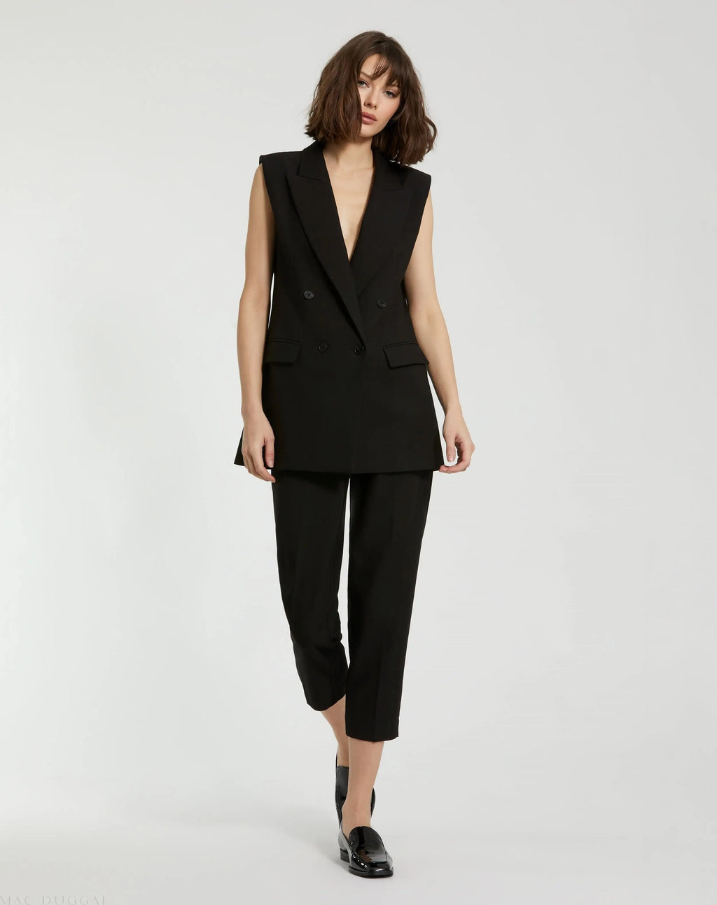Women's Black Tailored Crepe Sleeveless Blazer Vest FINAL SALE