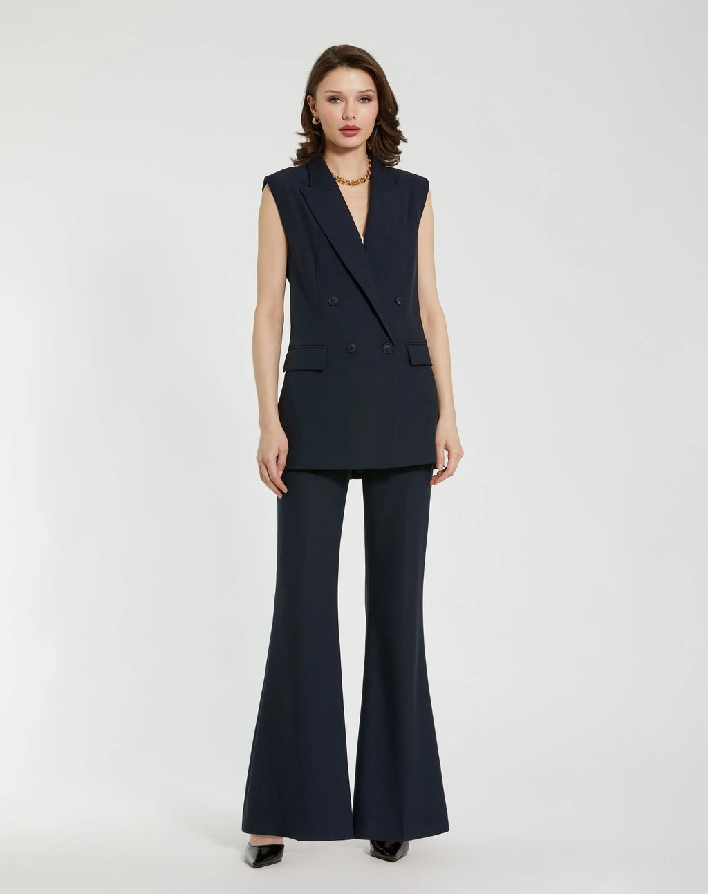 Women's Navy Tailored Crepe Sleeveless Blazer Vest FINAL SALE