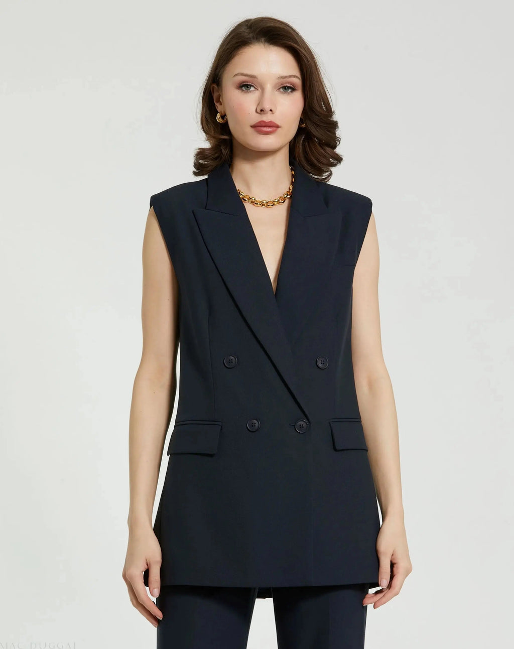 Women's Navy Tailored Crepe Sleeveless Blazer Vest FINAL SALE