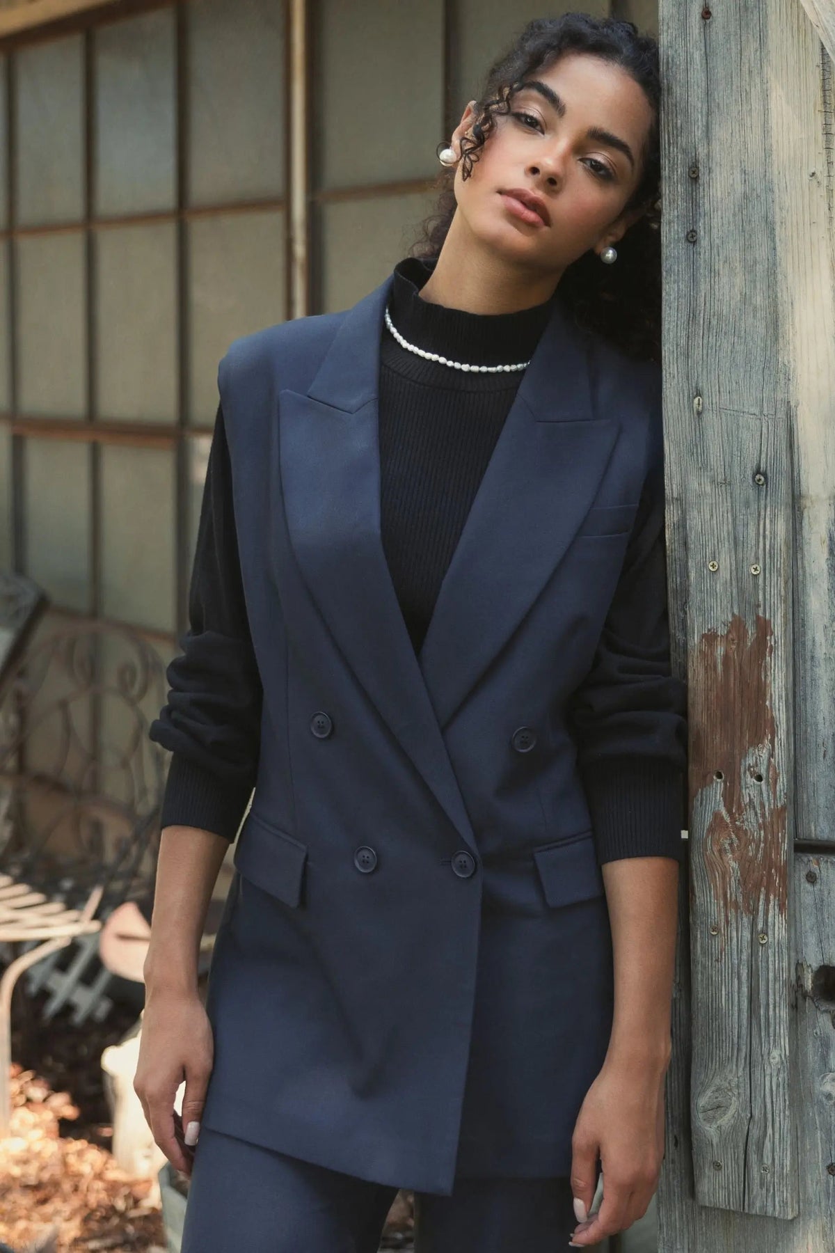 Women's Navy Tailored Crepe Sleeveless Blazer Vest FINAL SALE