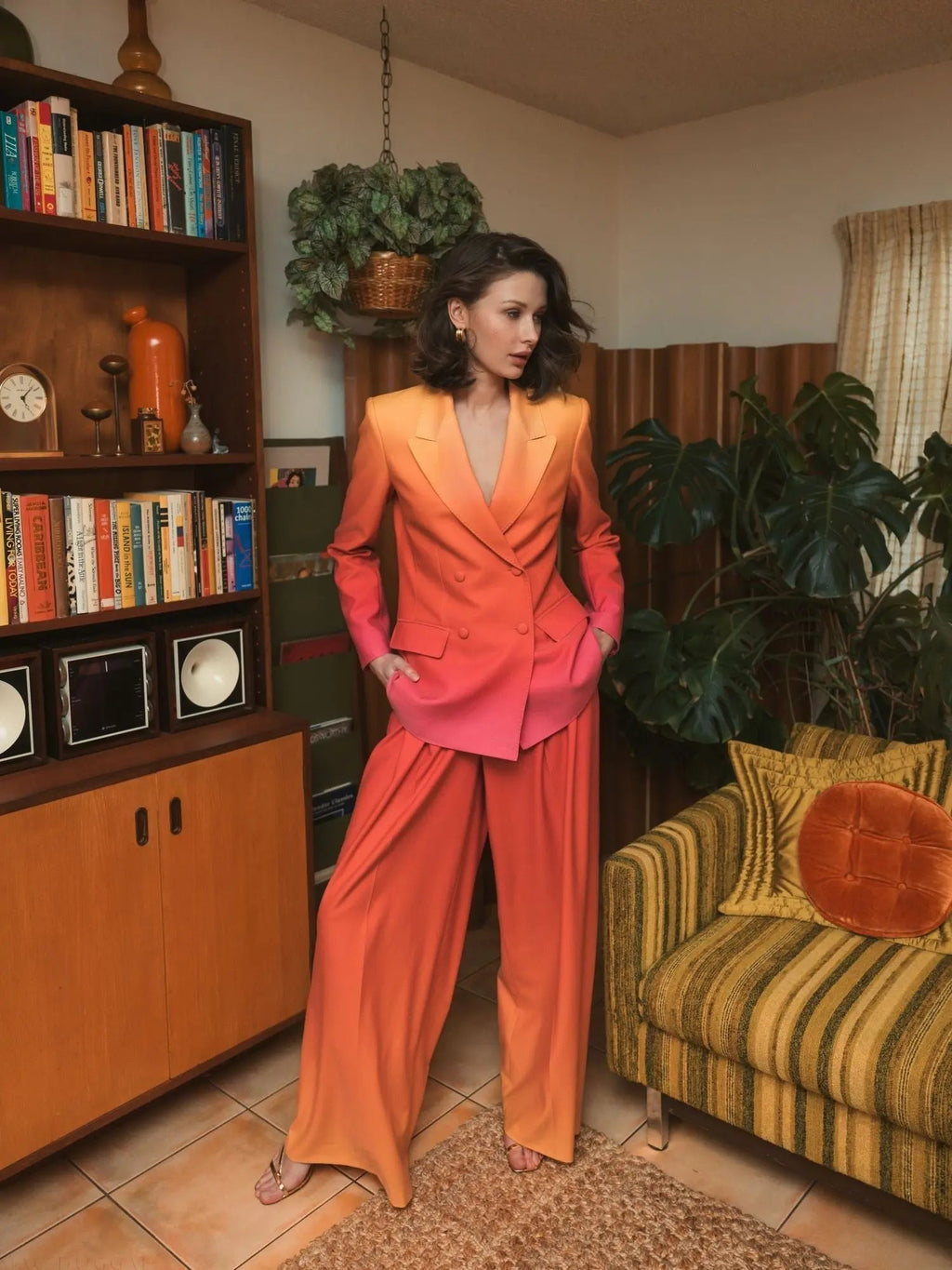 Women's Multicolor Ombre Crepe Wide Leg Trouser Pant FINAL SALE