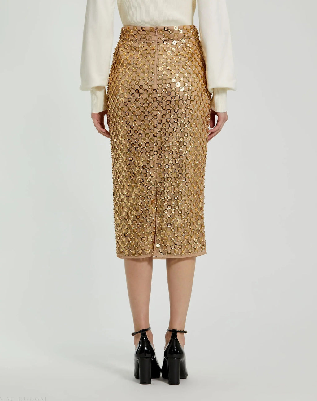 Women's Gold Midi Dress - Gold Sequin Mesh