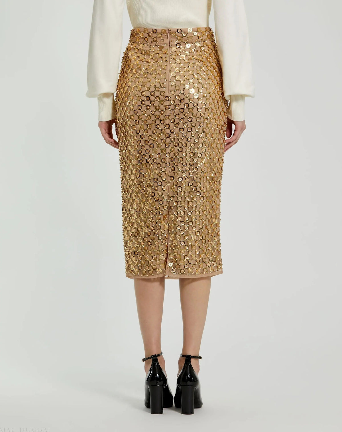 Women's Gold Midi Dress - Gold Sequin Mesh