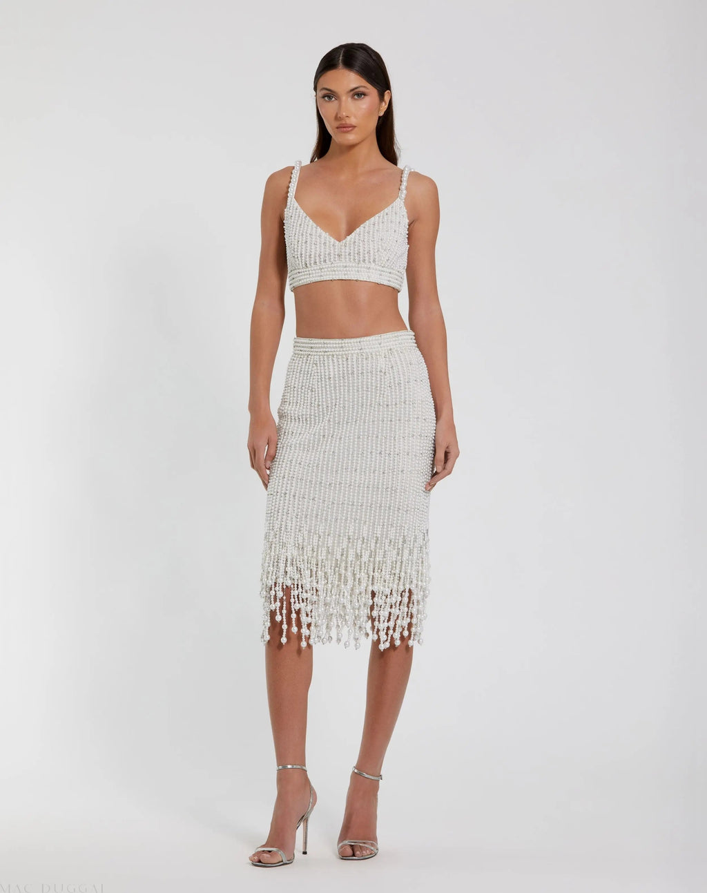 Women's White Pearl Beaded Bra Top