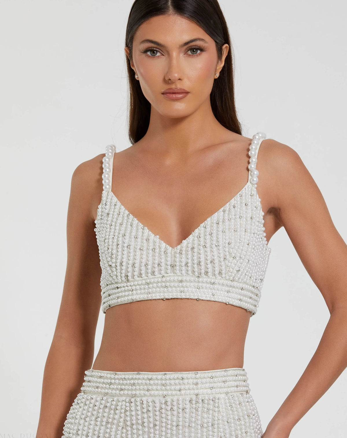 Women's White Pearl Beaded Bra Top