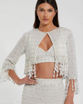 Women's White Pearl Beaded Cropped Jacket