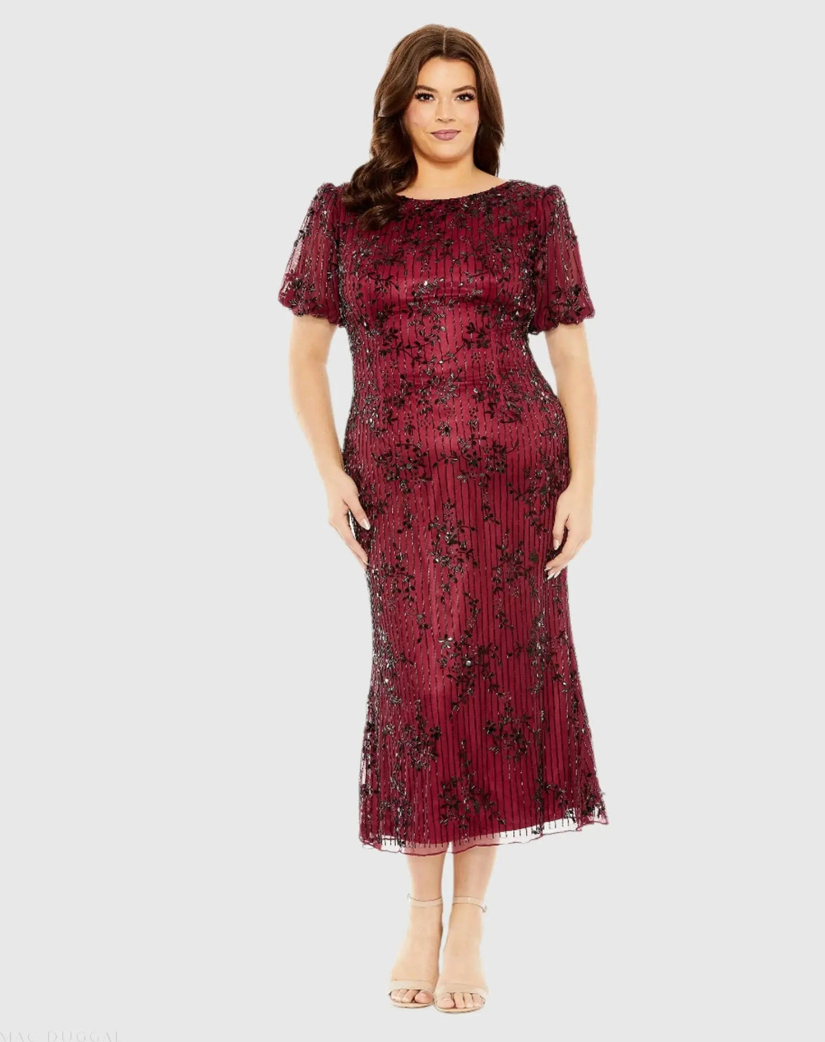 Women's Dress - Sleeve Embellished - Puff Sleeve Embellished