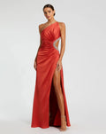 Women's Red Dress - Red Satin Ruched