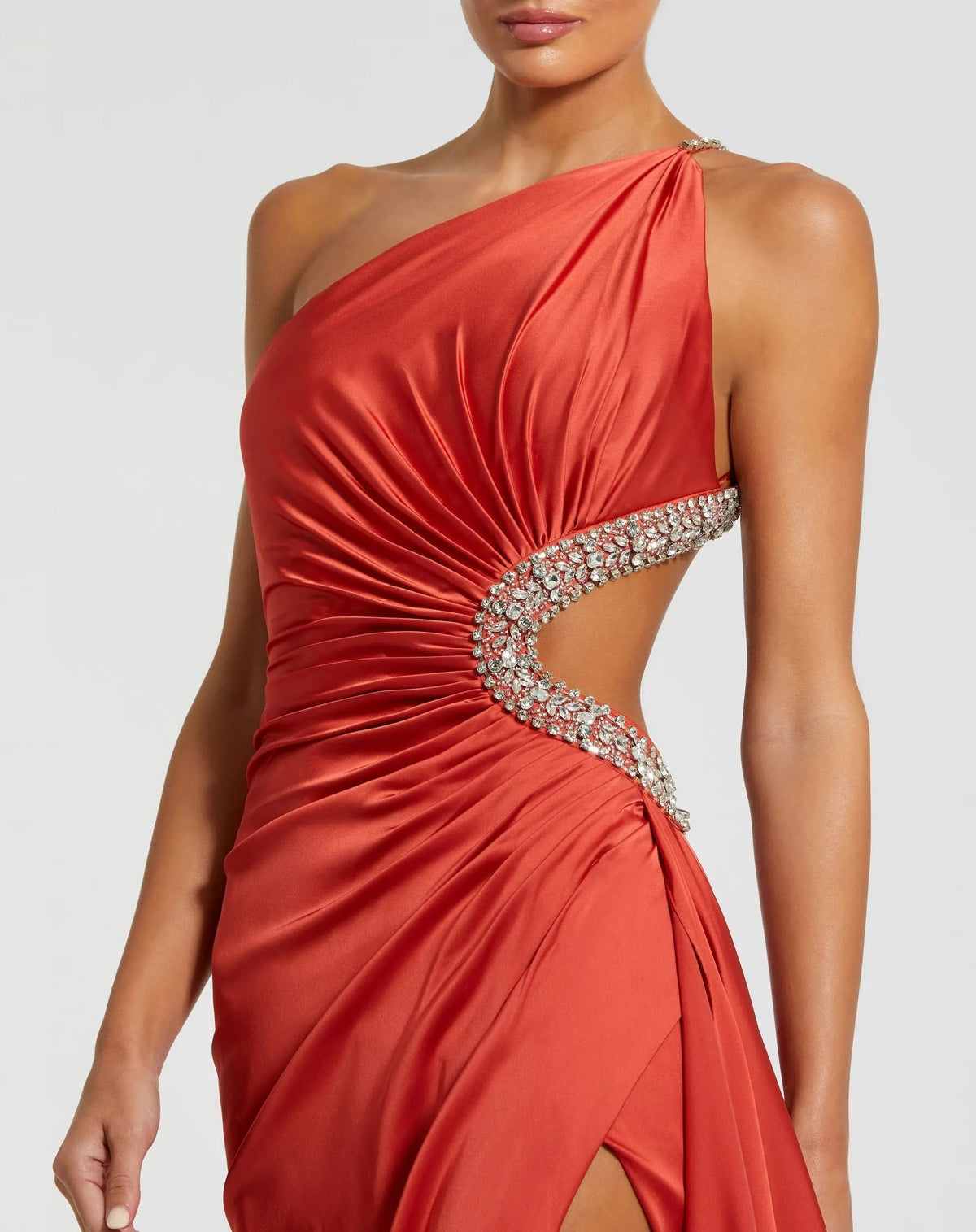 Women's Red Dress - Red Satin Ruched