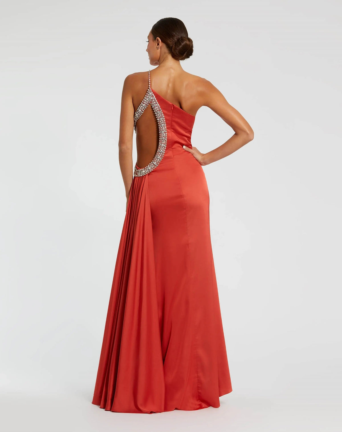 Women's Red Dress - Red Satin Ruched