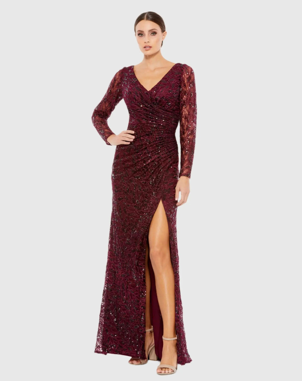 Women's Red Dress Sequin Ruched