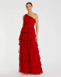 Women's Red Dress One Shoulder - Red Ruffle One-Shoulder