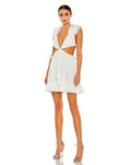 Women's White Mini Dress - White Ruffle Cutout