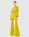 Women's Green Satin Raglan Long Sleeve High Neck Jumpsuit