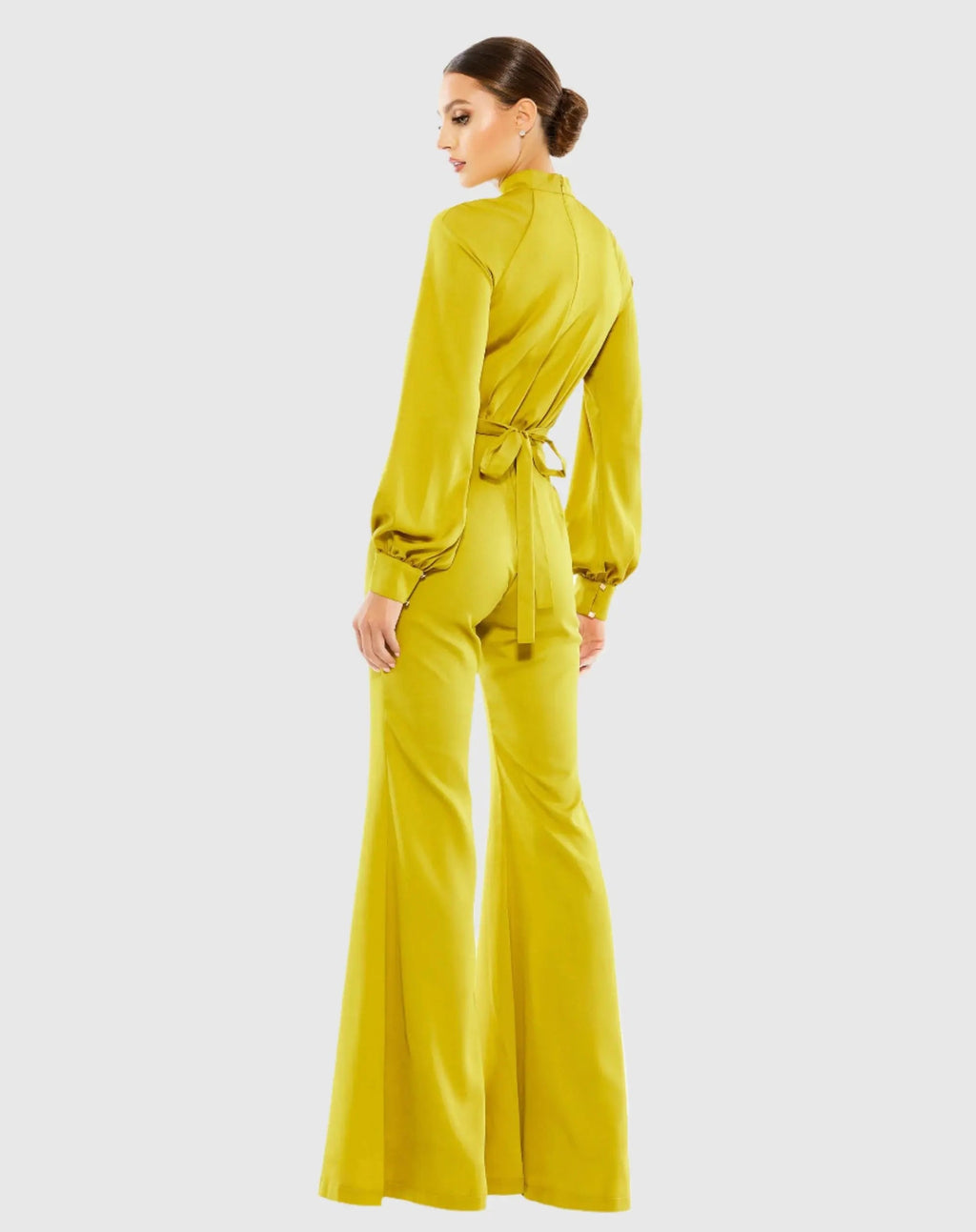 Women's Green Satin Raglan Long Sleeve High Neck Jumpsuit