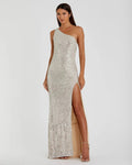 Women's Silver Dress Sequin One Shoulder - Silver One-Shoulder Mesh