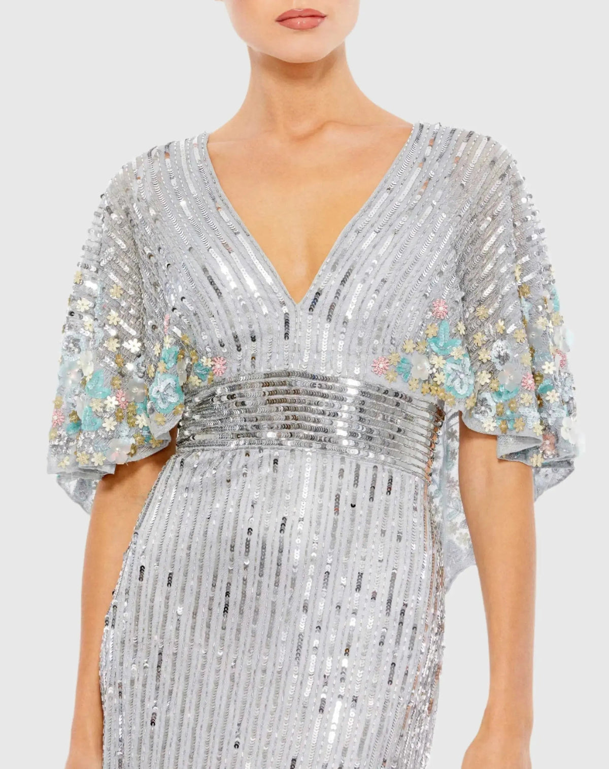 Women's Silver Dress Floral Sequin