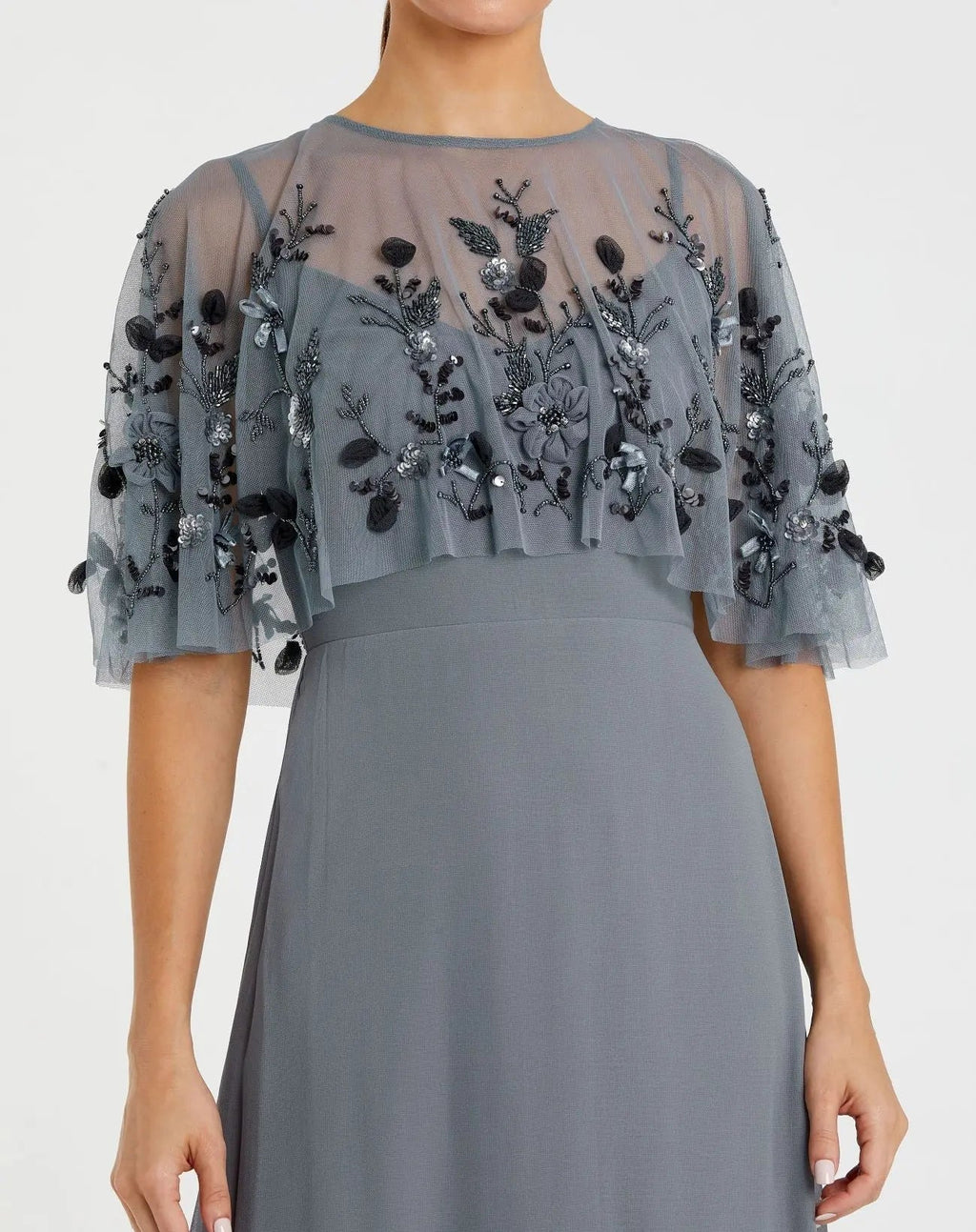 Women's Gray Dress Sleeveless - Black Sequin Floral