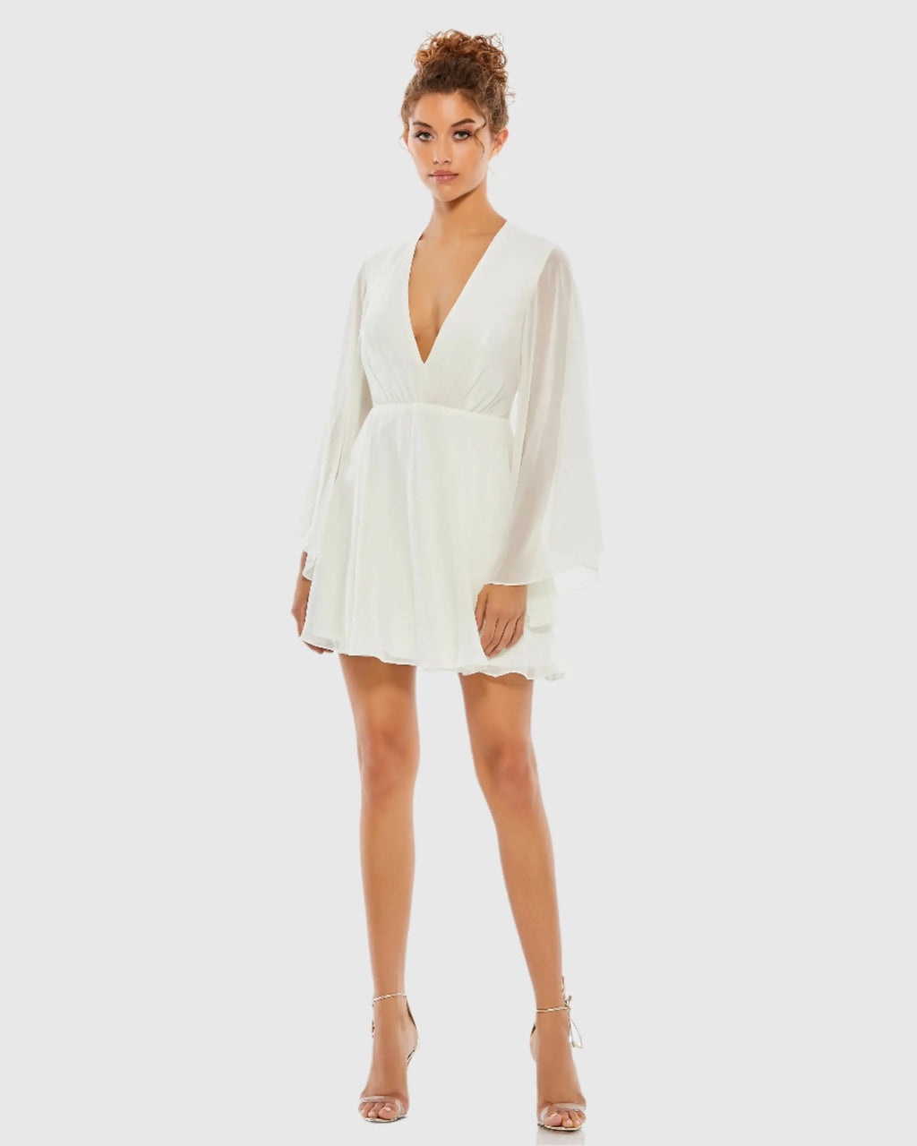 Women's White Mini Dress - White Chiffon