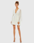Women's White Mini Dress - White Chiffon