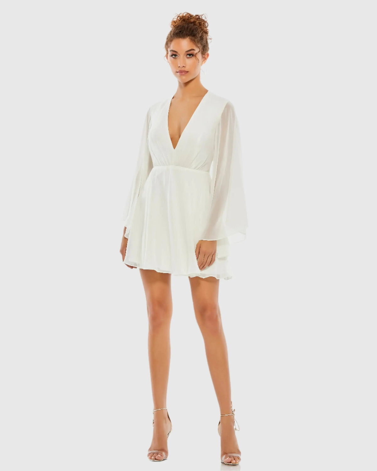 Women's White Mini Dress - White Chiffon
