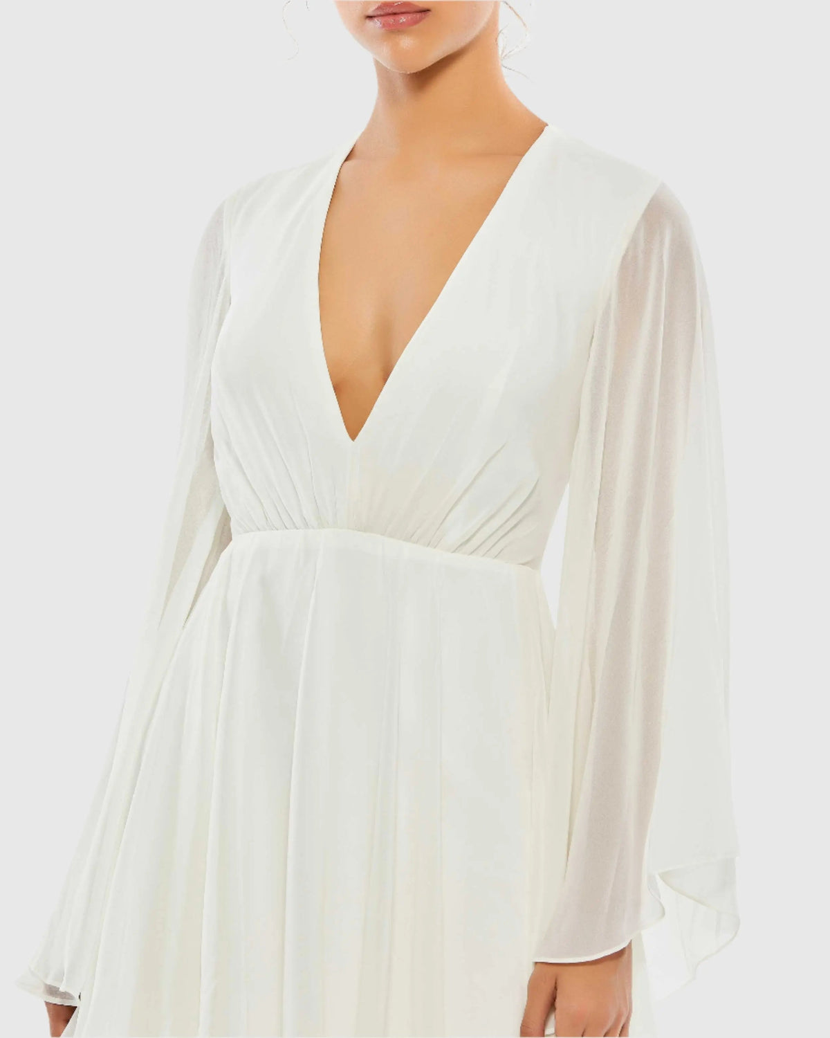 Women's White Mini Dress - White Chiffon