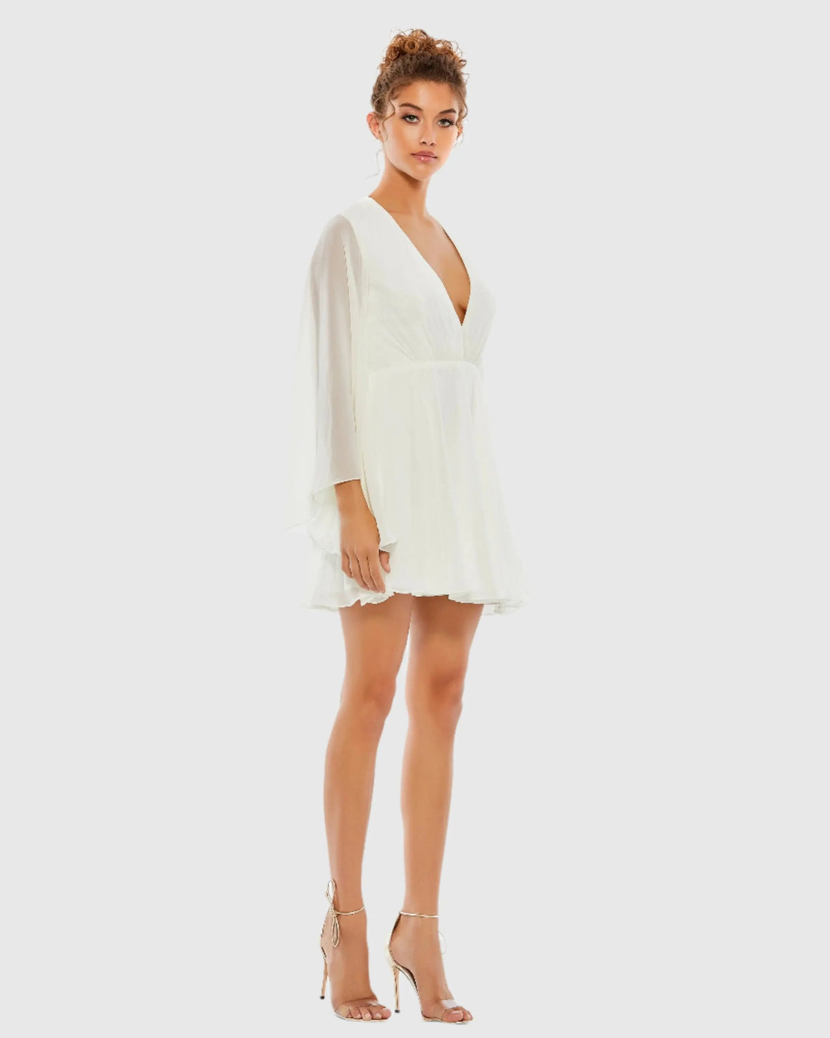 Women's White Mini Dress - White Chiffon