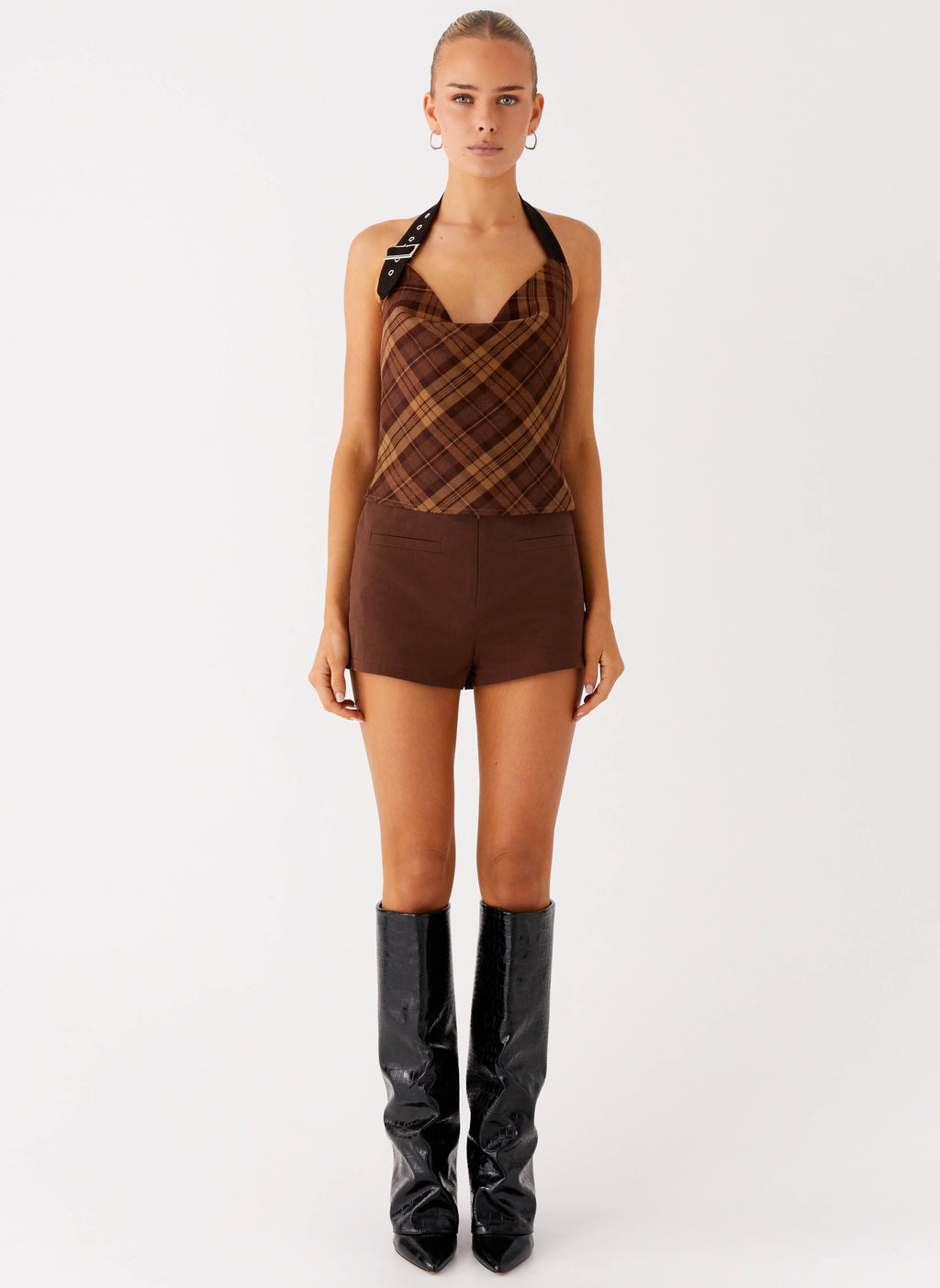Stateside Cowl Top - Plaid