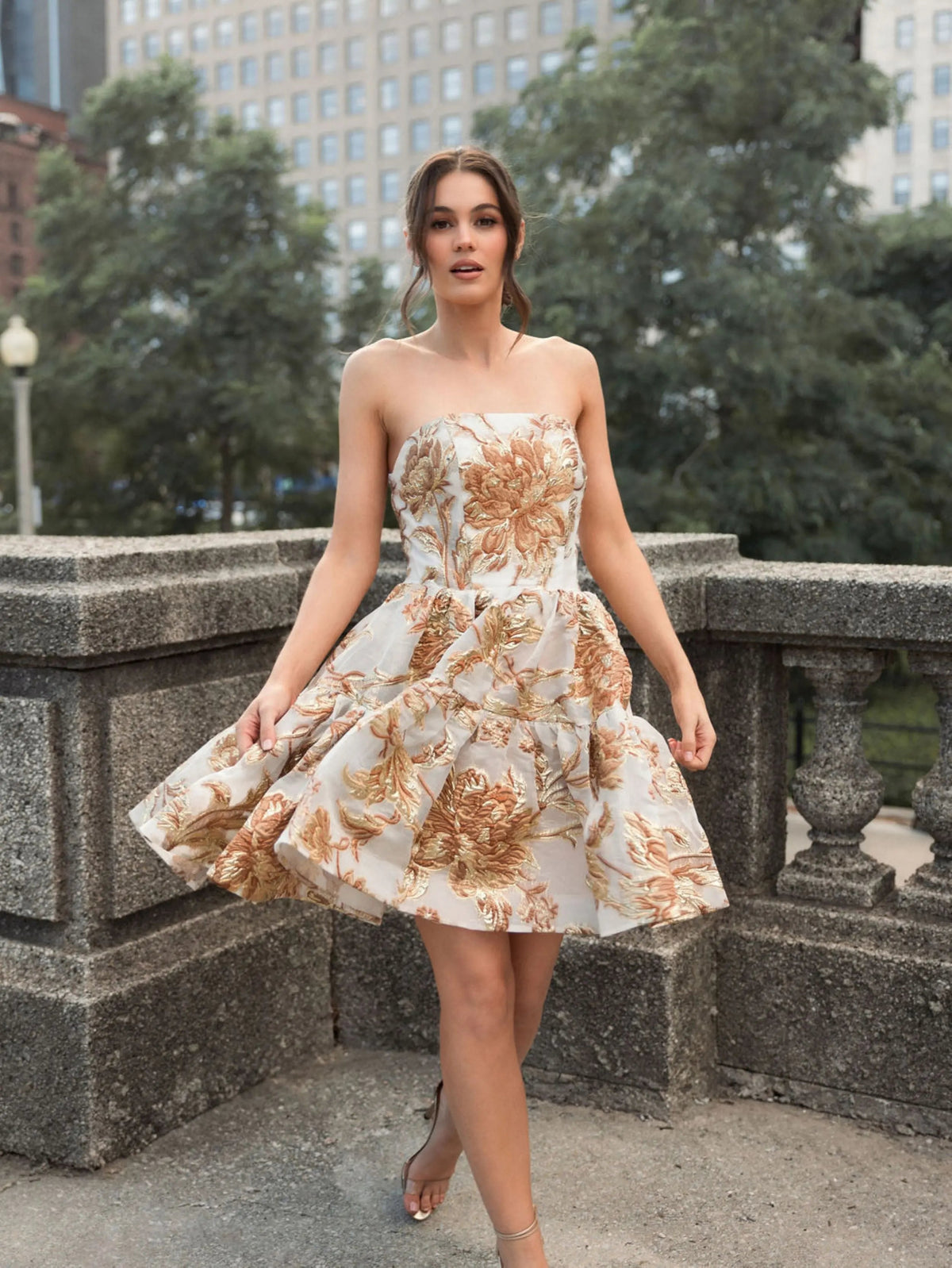 Women's Gold Mini Dress Strapless