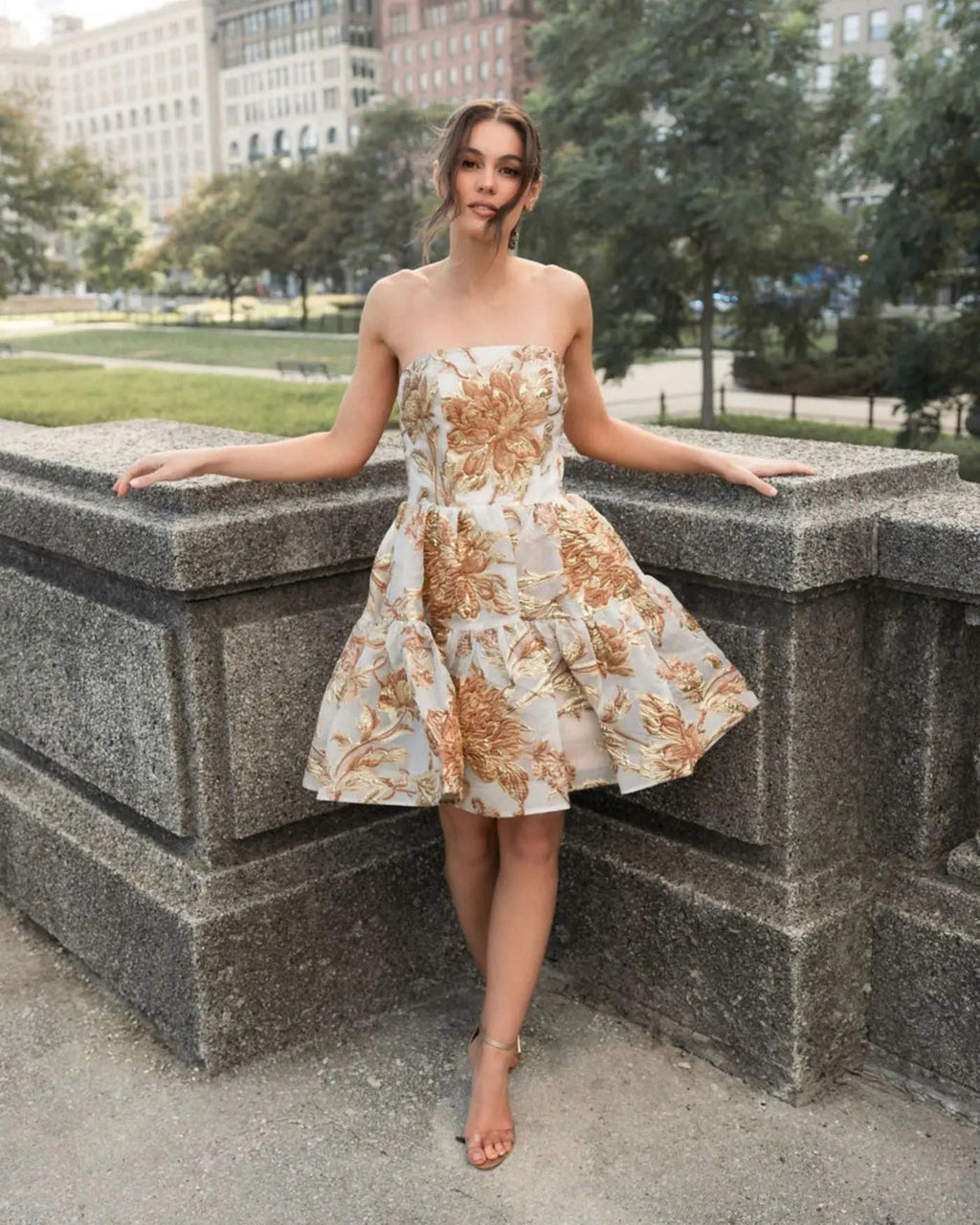 Women's Gold Mini Dress Strapless