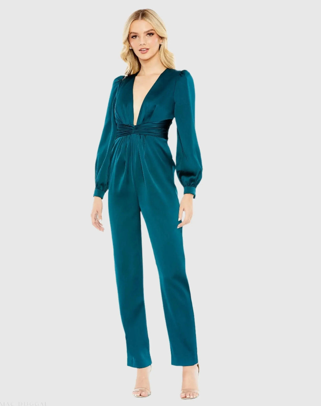 Women's Front Twist Puff Sleeve Deep V Jumpsuit