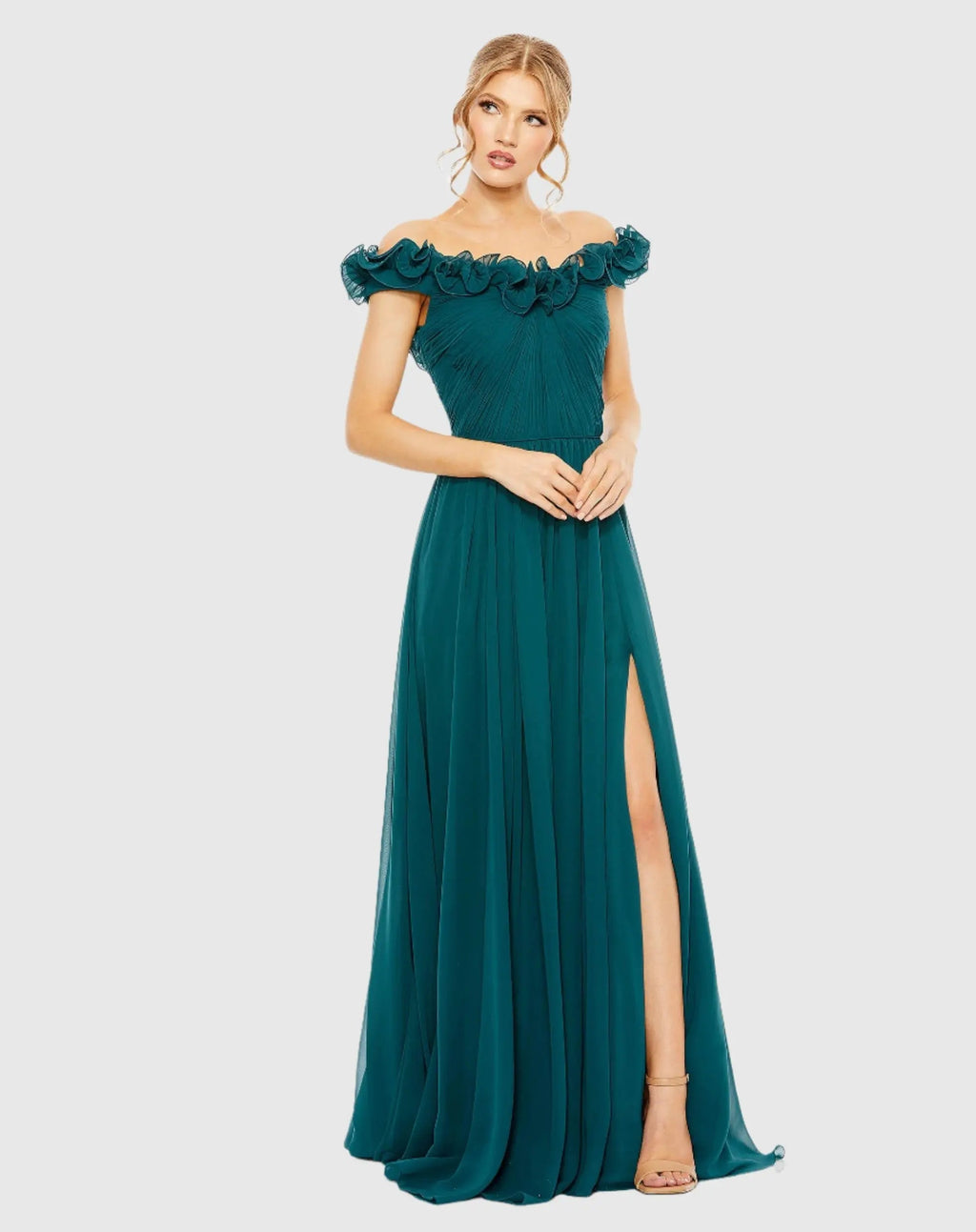 Women's Dress Ruched - Red Ruffle