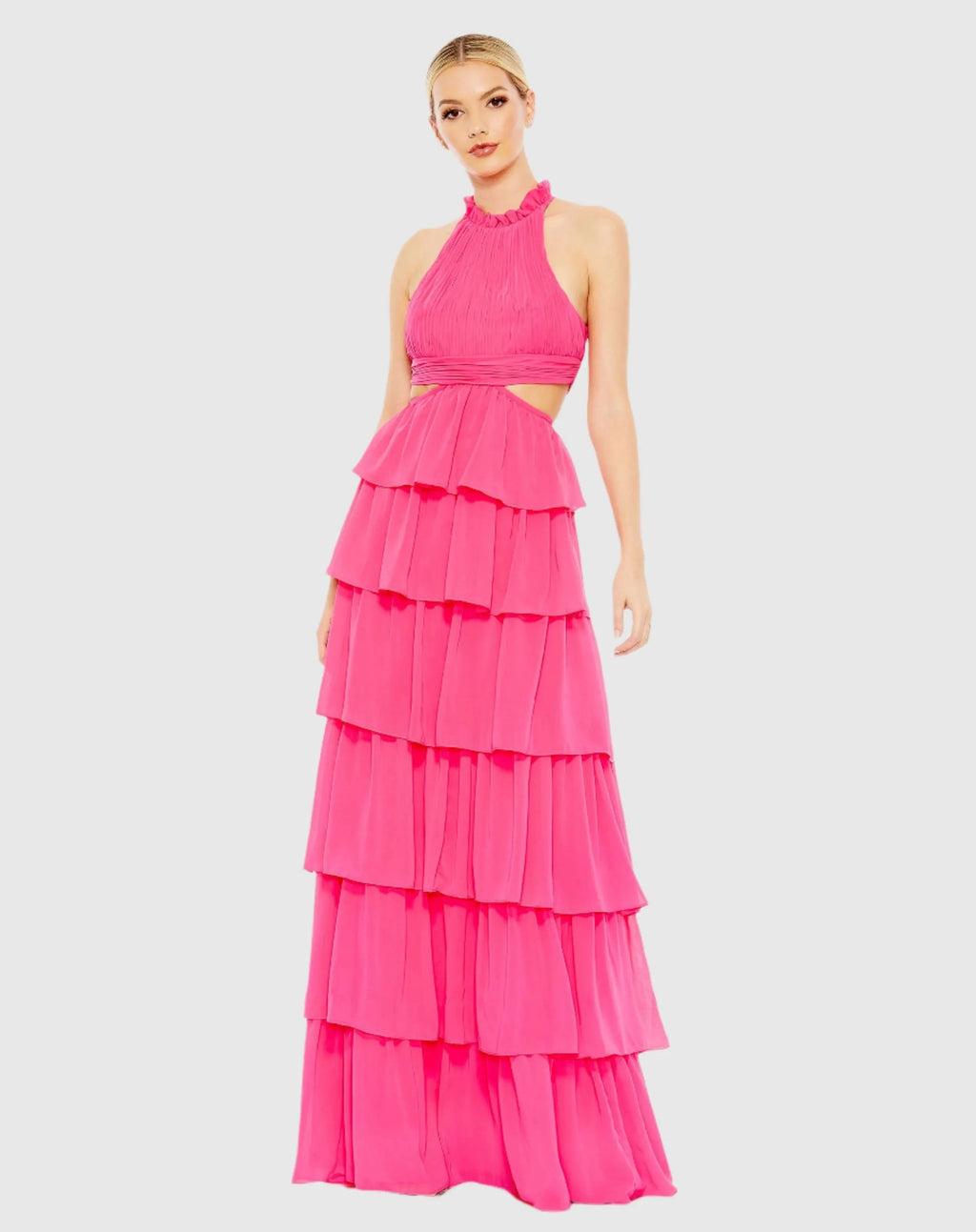 Women's Pink Dress - Pink Ruffle Cutout