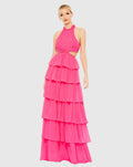 Women's Pink Dress - Pink Ruffle Cutout