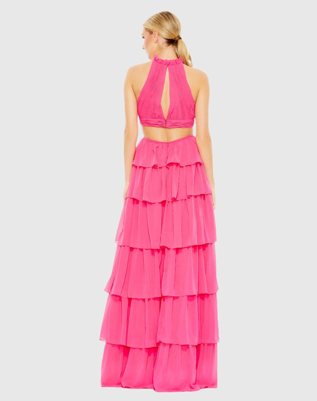 Women's Pink Dress - Pink Ruffle Cutout