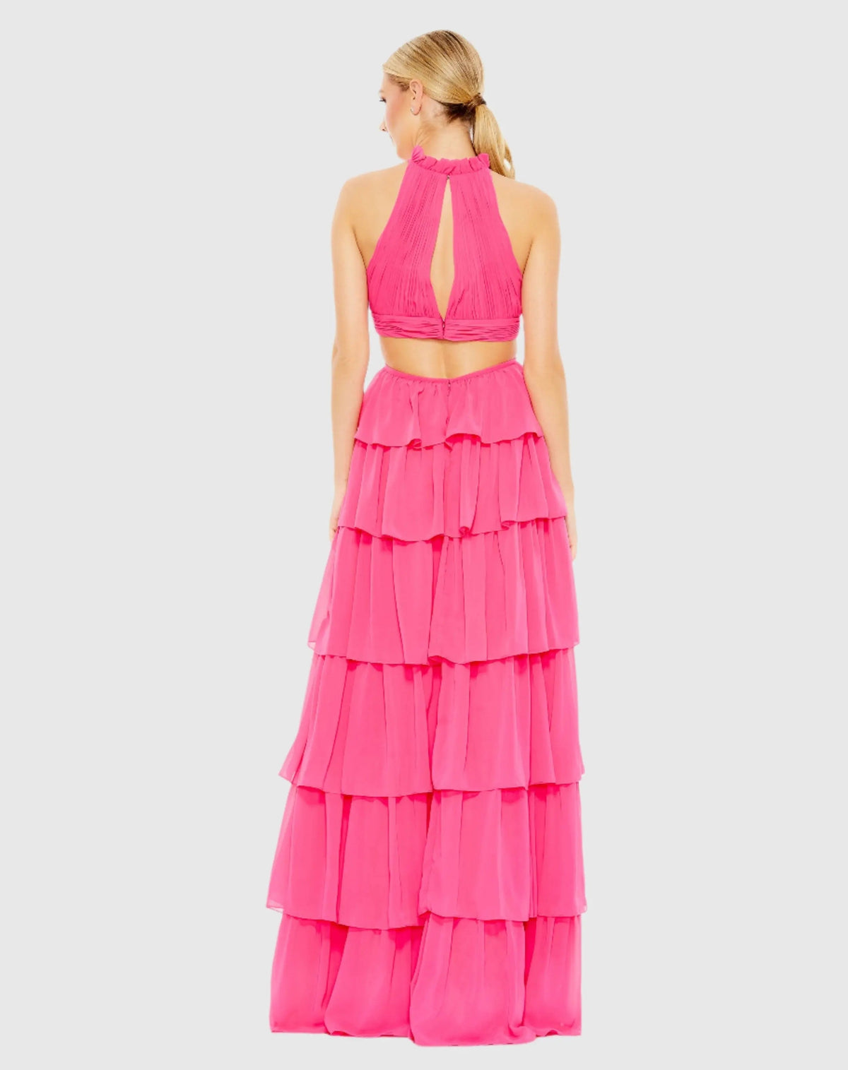 Women's Pink Dress - Pink Ruffle Cutout