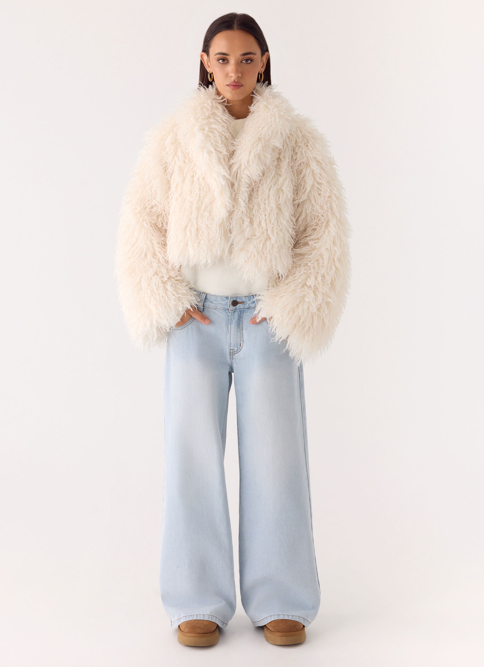 Virginia Cropped Faux Fur Jacket - Ivory