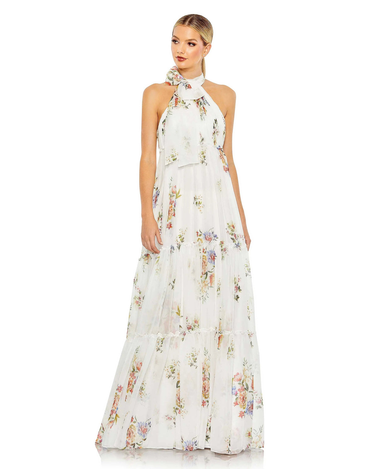 Women's White Dress Floral Ruched