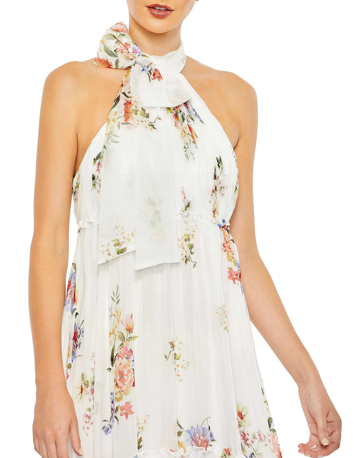 Women's White Dress Floral Ruched