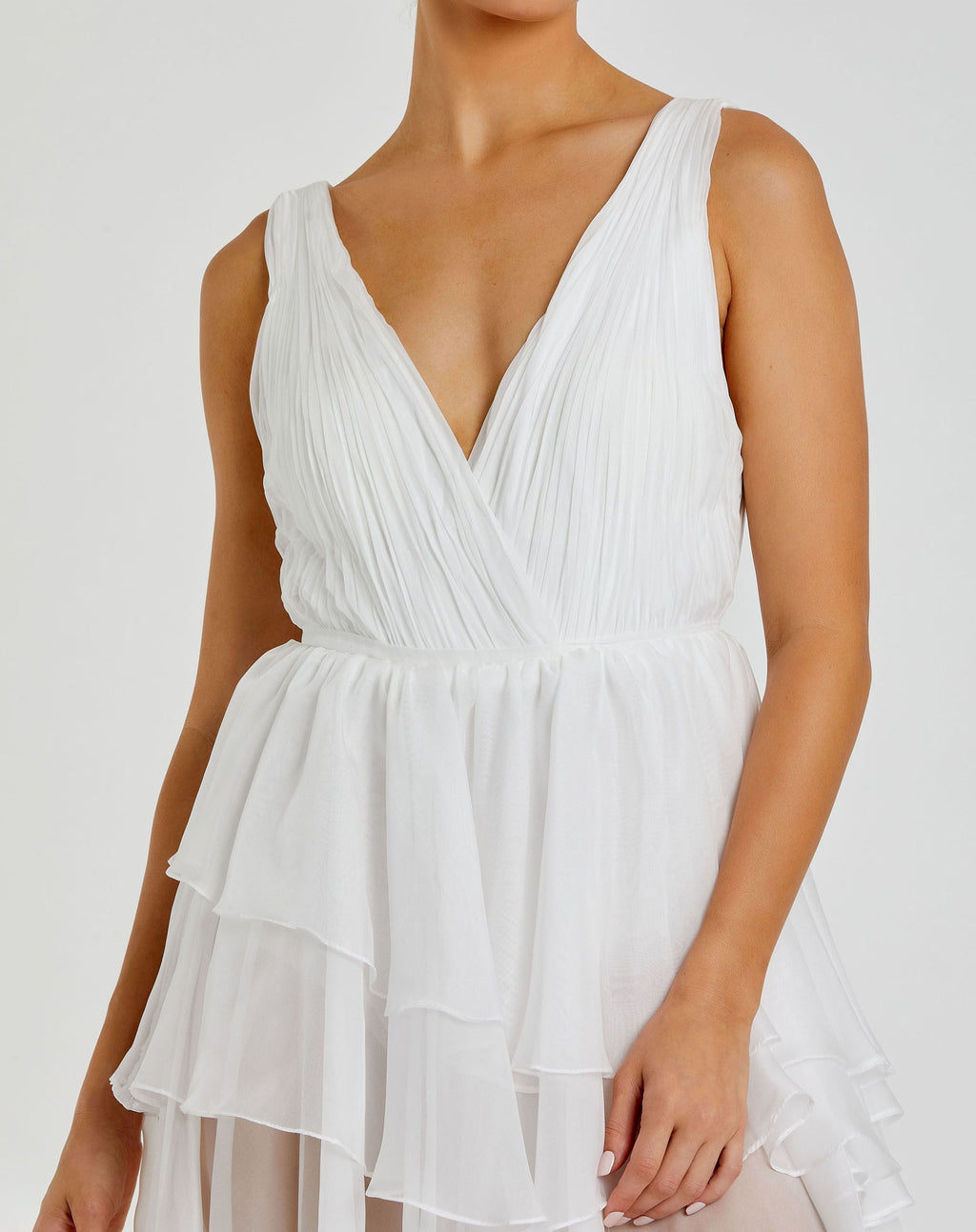 Women's White Dress - Black Ruffle Chiffon