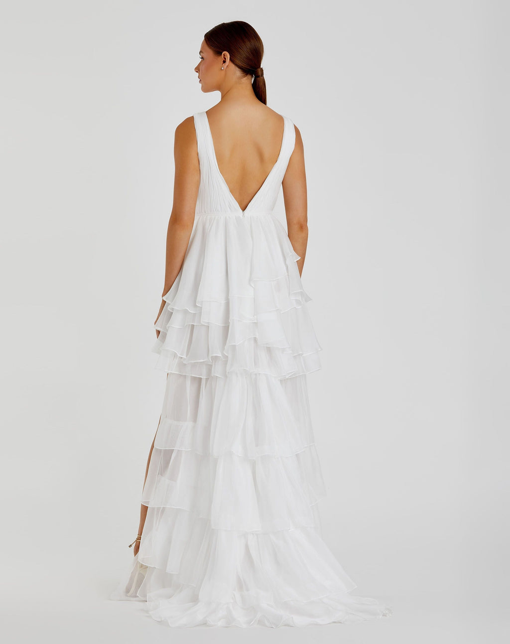Women's White Dress - Black Ruffle Chiffon