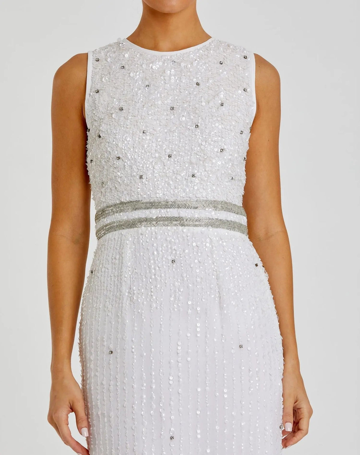 Women's White Midi Dress Sleeveless - Black Sequin
