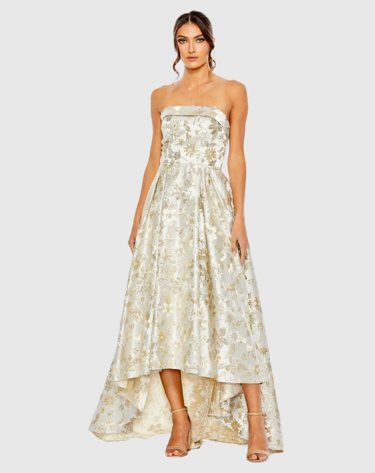 Women's White Dress Floral Strapless - White