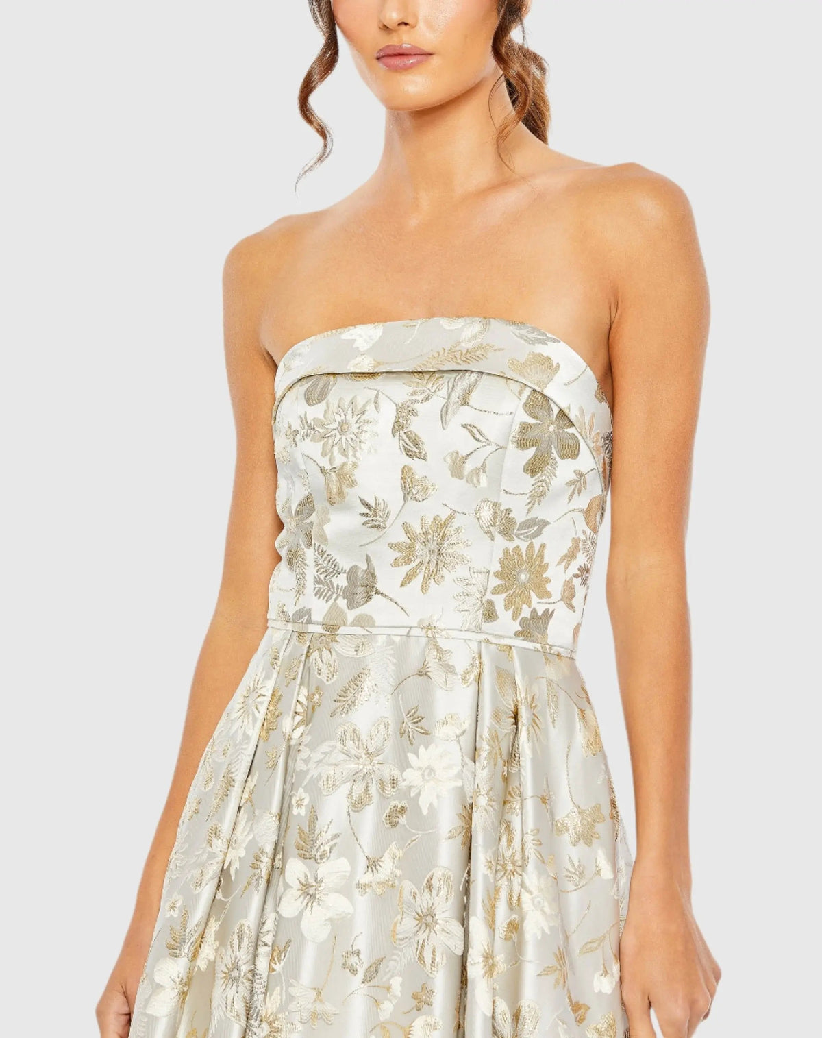 Women's White Dress Floral Strapless - White